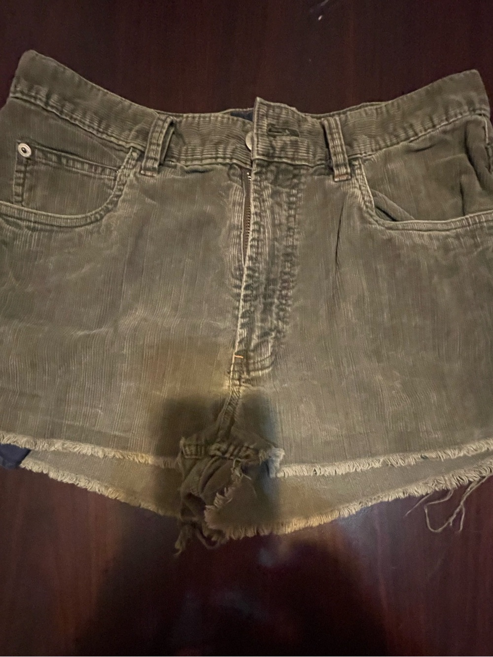 Olive Green Corduroy Women's Cutoff Shorts